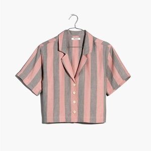 Madewell 100% Linen Resort Short Sleeved Shirt in Springy Stripes | XL women’s